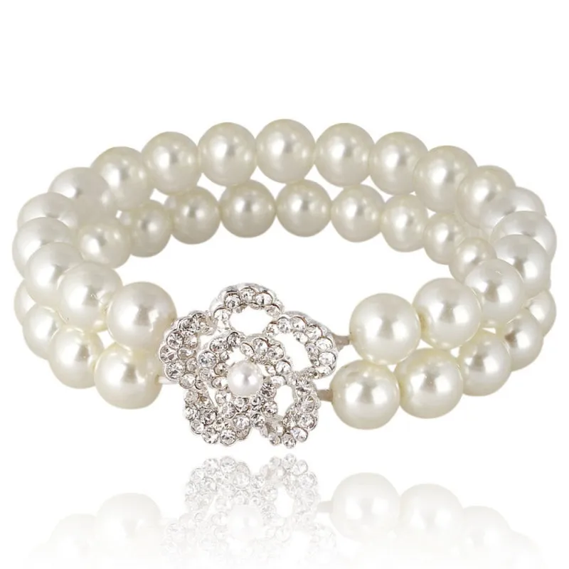 Delphine Pearl and Crystal Flower Bracelet