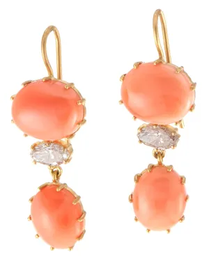 Diamond and Mediterranean Coral Drop Earrings