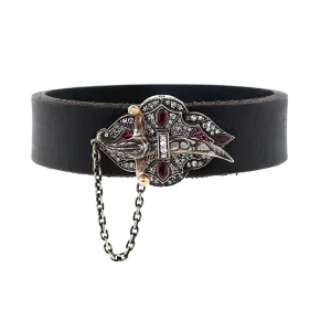 Diamond And Ruby Black Leather Wrap Bracelet