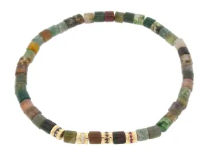 Diamond, Sapphire, & Ruby Indian Agate Bead Bracelet