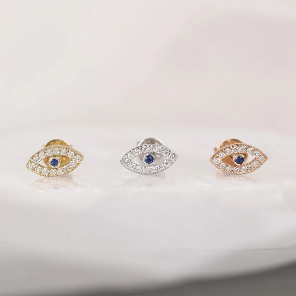 Diamond Sapphire Evil Eye Studs, Zoey
