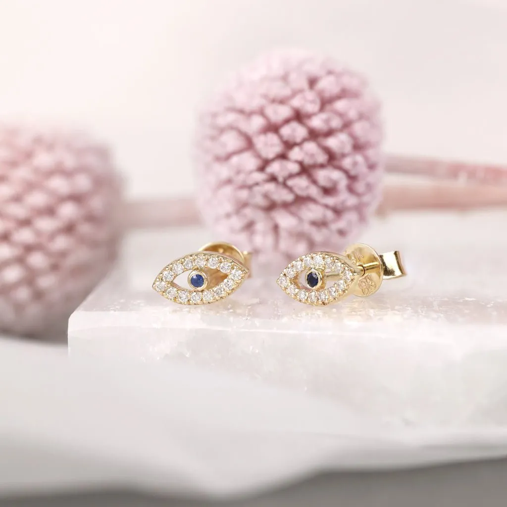 Diamond Sapphire Evil Eye Studs, Zoey