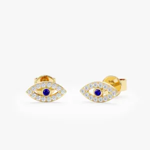 Diamond Sapphire Evil Eye Studs, Zoey