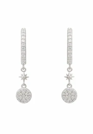 Disc Huggie Hoop Earrings Silver