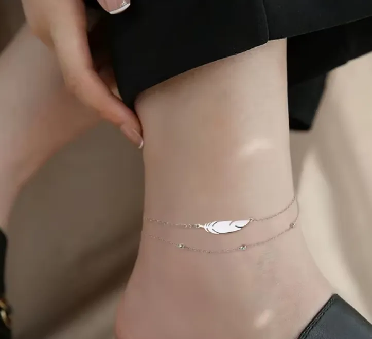 DOUBLE LEAF- SATURN CHAIN DOUBLE GOLD OR SILVER WATERPROOF ANKLET