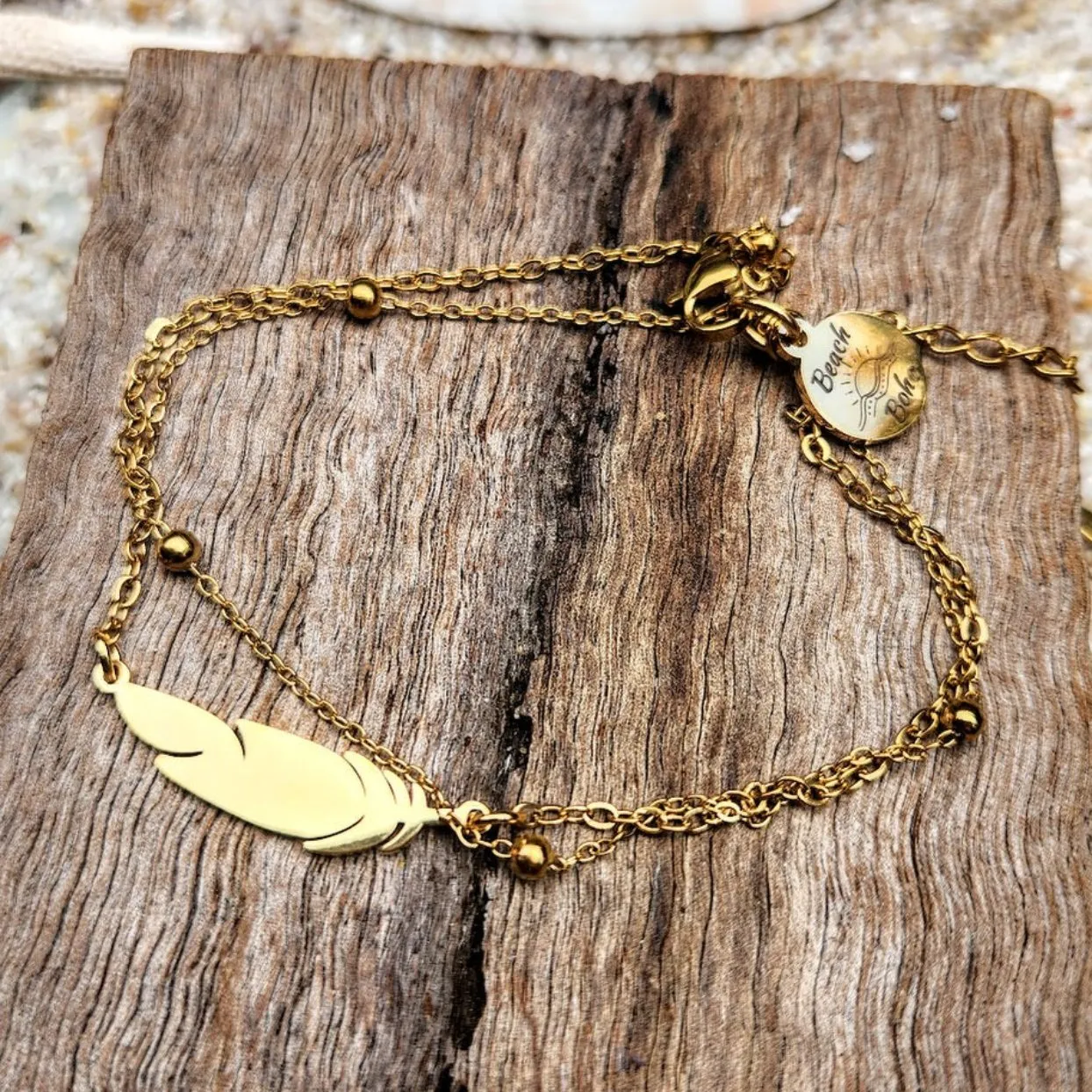 DOUBLE LEAF- SATURN CHAIN DOUBLE GOLD OR SILVER WATERPROOF ANKLET