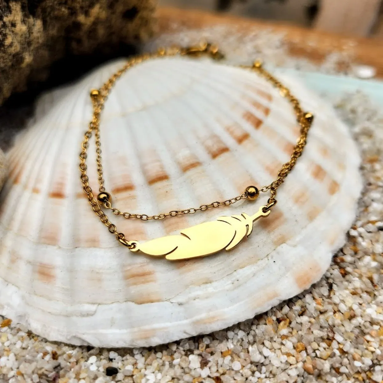 DOUBLE LEAF- SATURN CHAIN DOUBLE GOLD OR SILVER WATERPROOF ANKLET