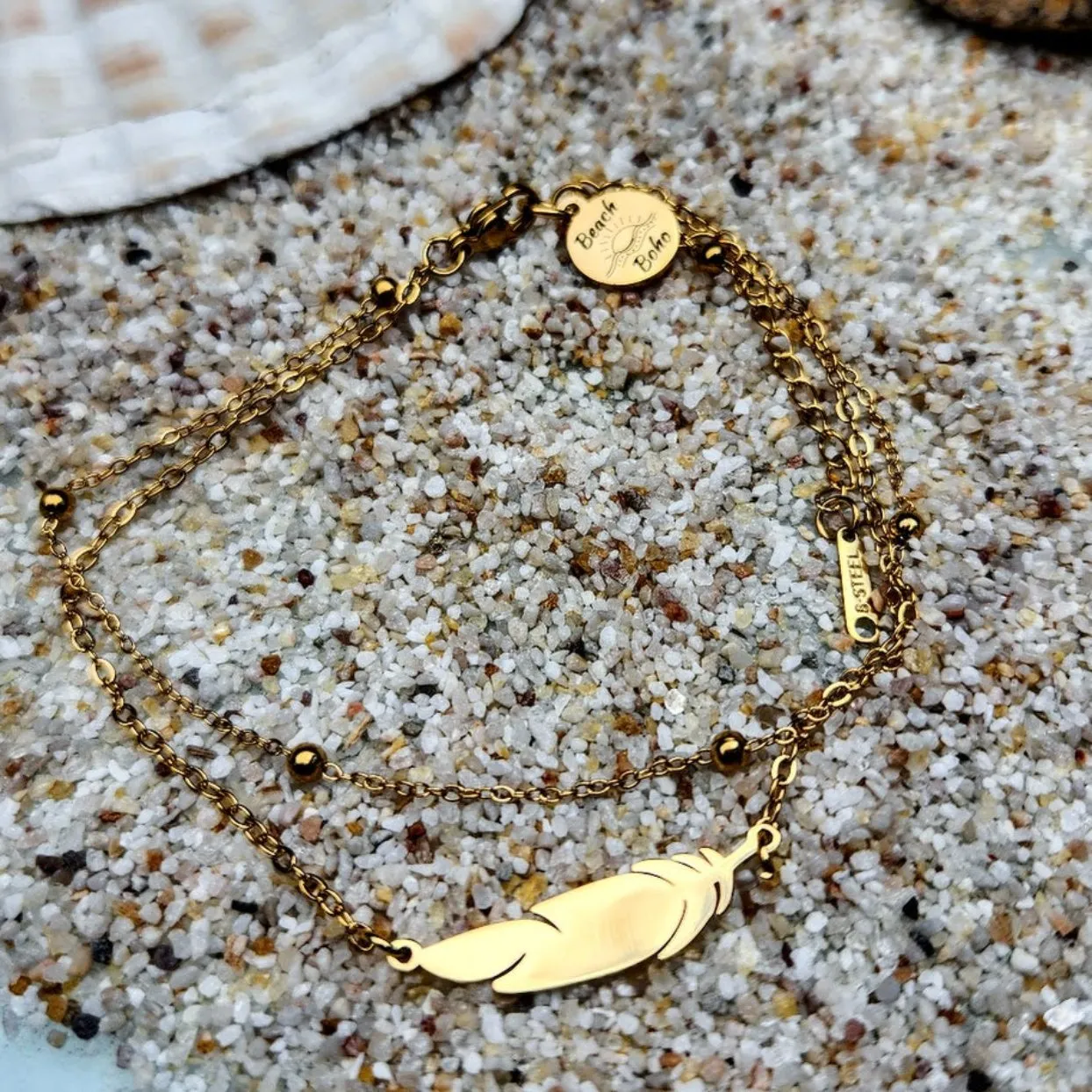DOUBLE LEAF- SATURN CHAIN DOUBLE GOLD OR SILVER WATERPROOF ANKLET