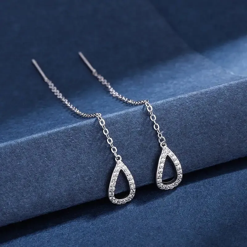 Ear Line Long Hanging Women Rose Gold Zircon Crystal Piercing Threader Earring