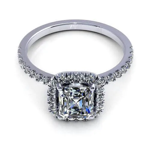 Ecstatic 1.45CT Asscher and Round Cut Diamond Engagement Ring in Platinum