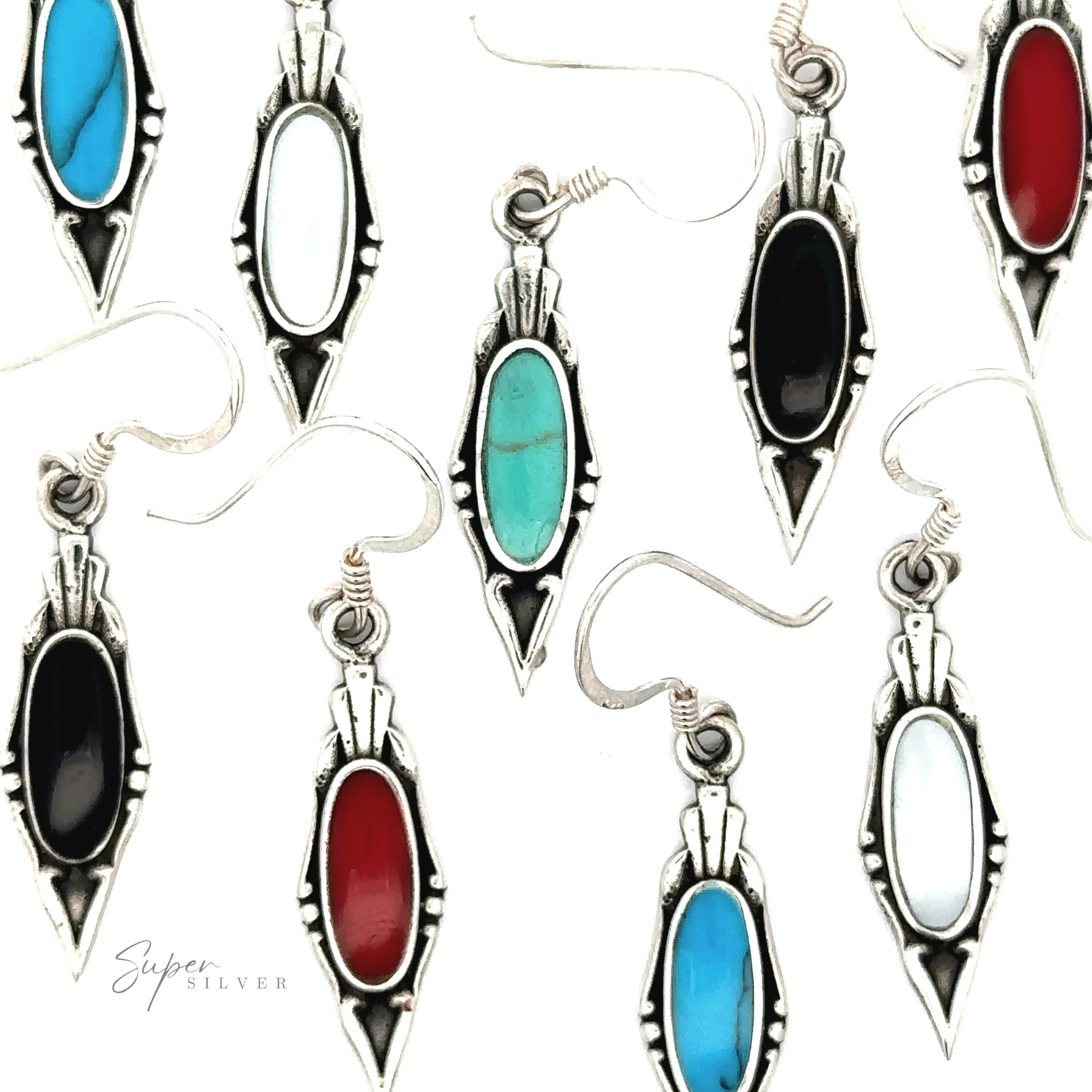 Elegant Inlaid Earrings with Oval Stone