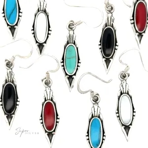 Elegant Inlaid Earrings with Oval Stone