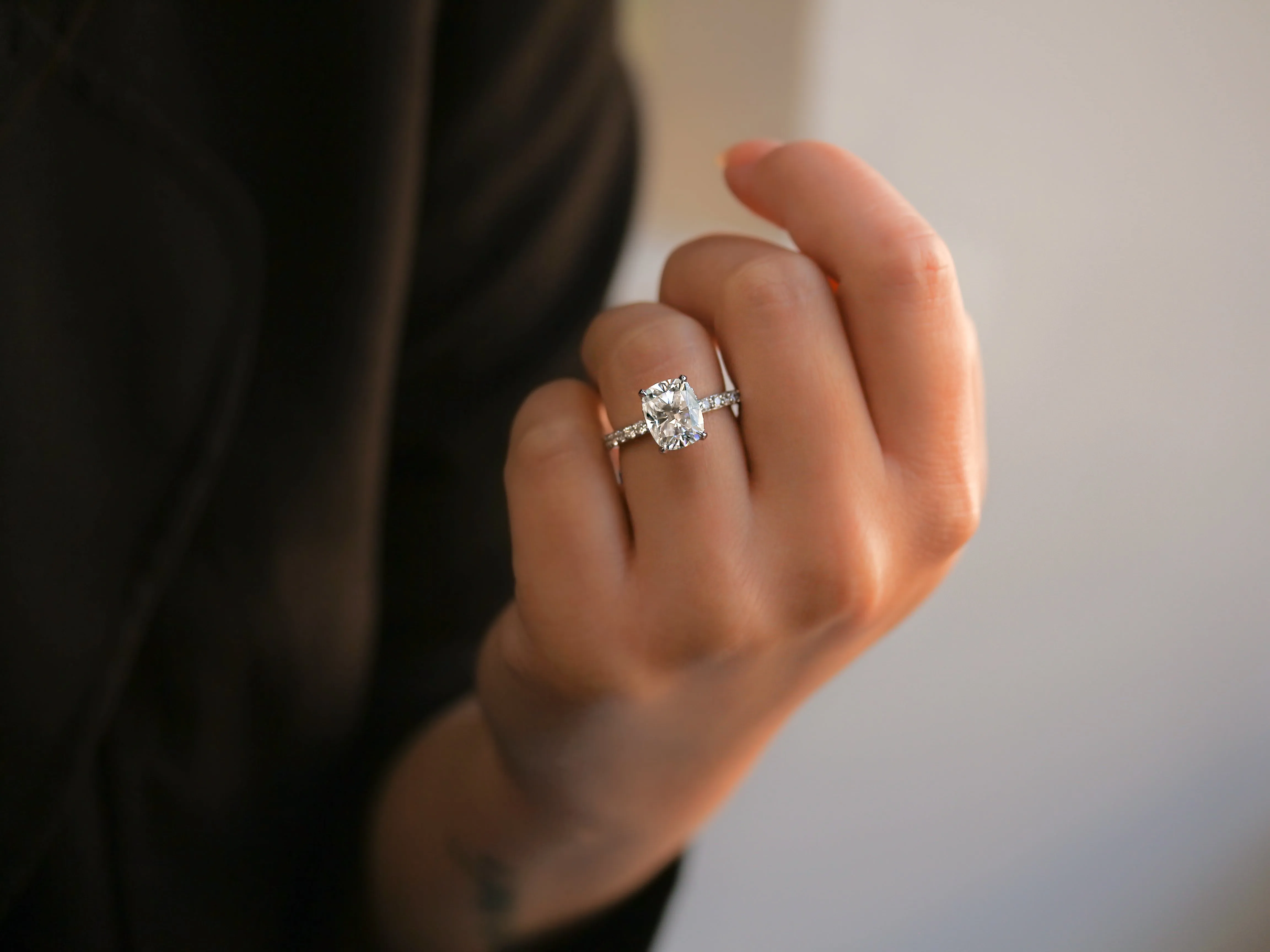 Elongated Cushion Hidden Halo Engagement Ring