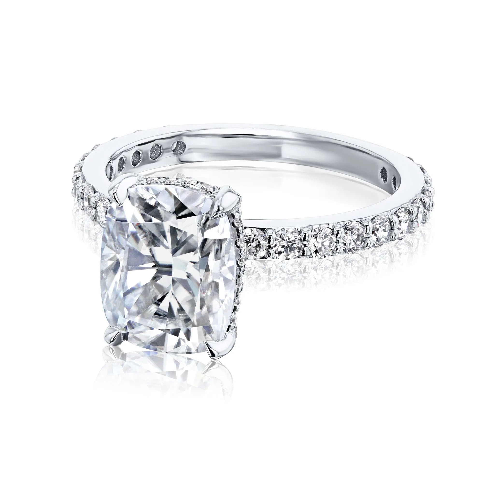Elongated Cushion Hidden Halo Engagement Ring