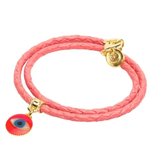 Enamel Evil Eye Charm Double Leather Braid Bracelet