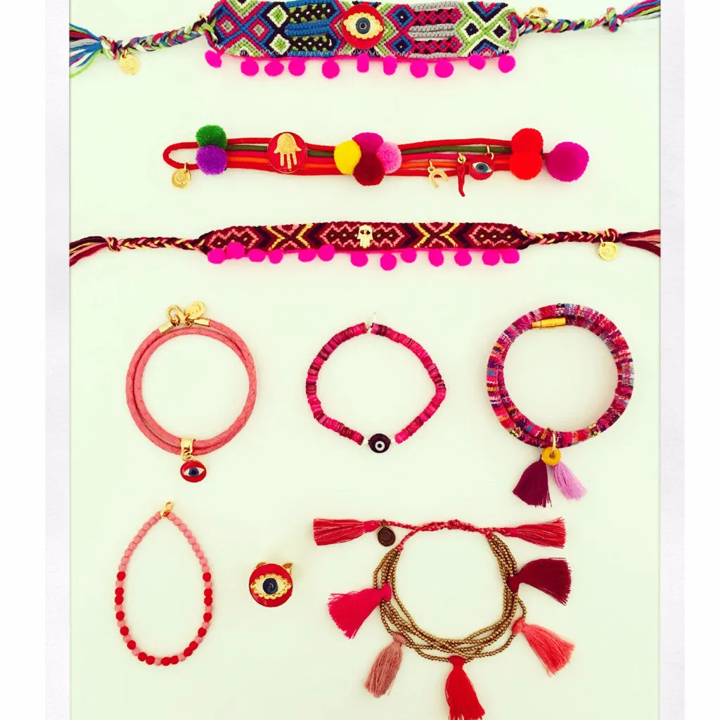 Enamel Evil Eye Charm Double Leather Braid Bracelet