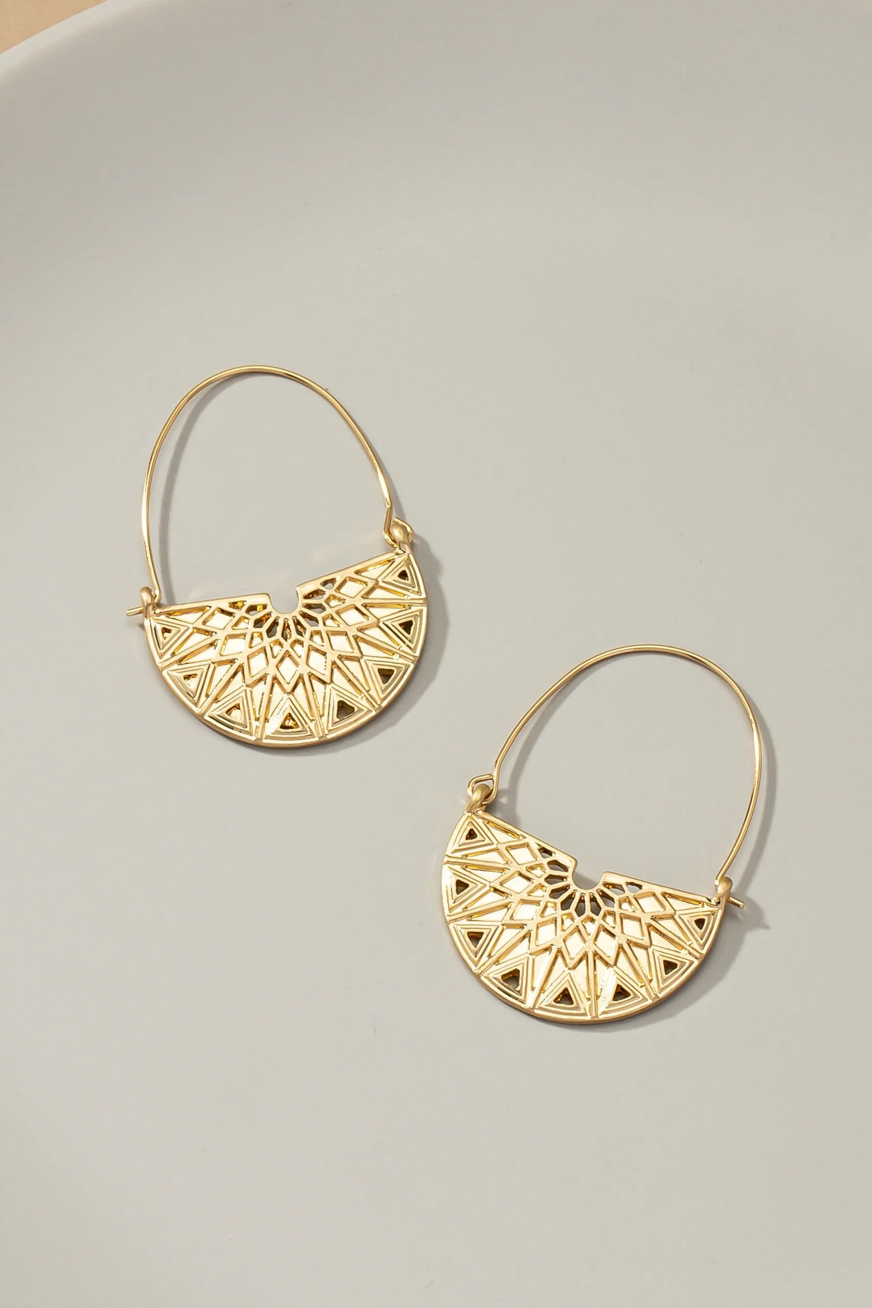 Etched Half Circle Drop Earrings