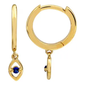 Evil Eye Sapphire Huggies ,14K Gold
