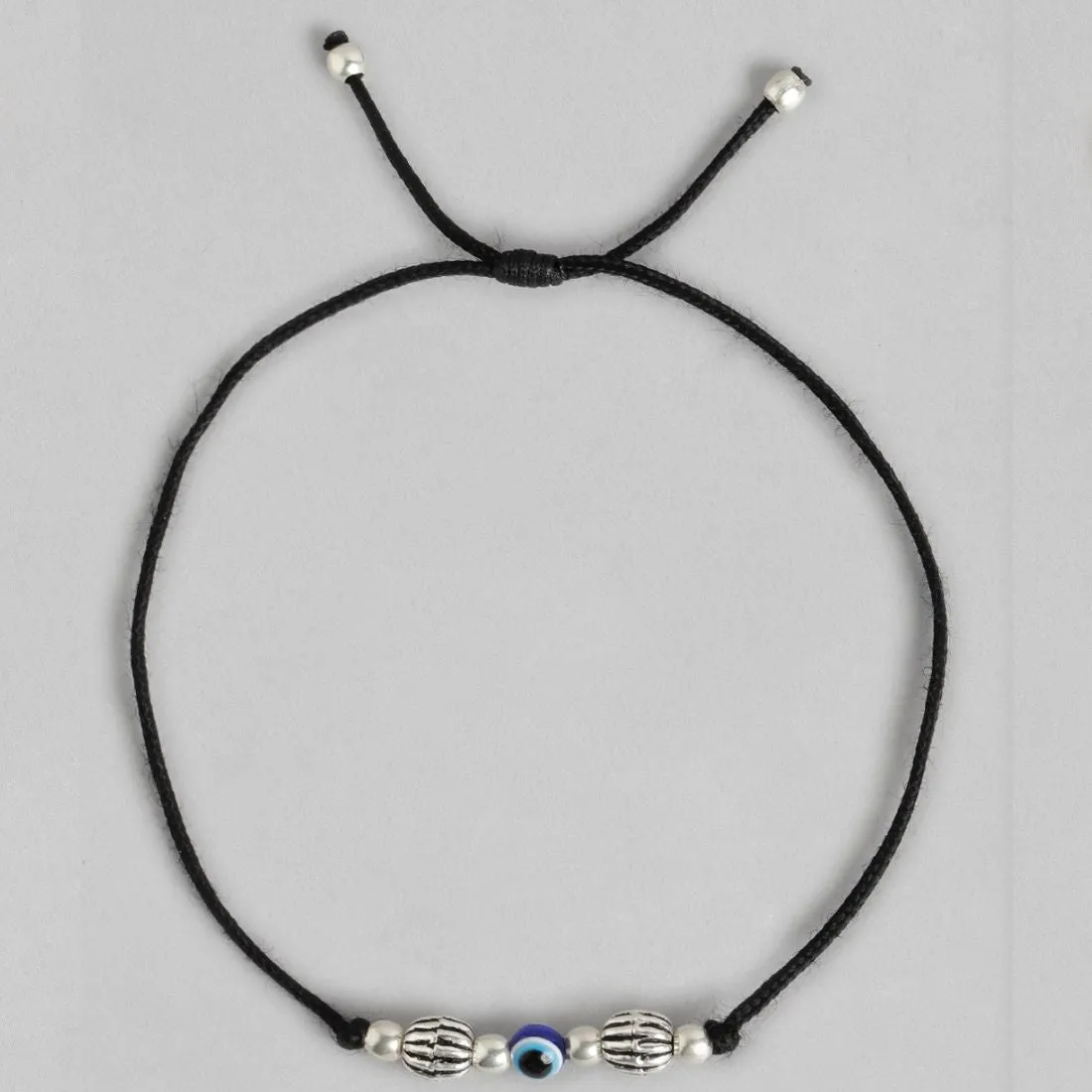 Evil Eyes Rhodium Plated 925 Sterling Silver Thread Anklet