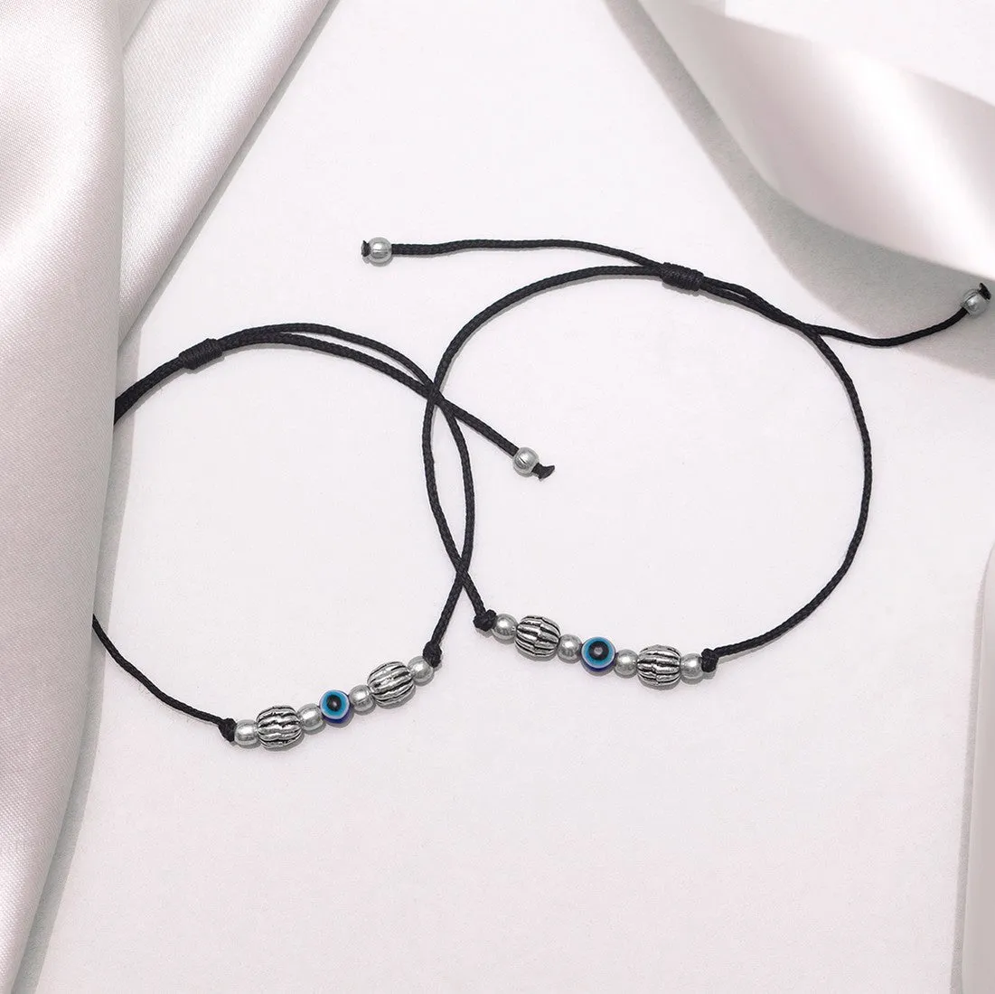 Evil Eyes Rhodium Plated 925 Sterling Silver Thread Anklet
