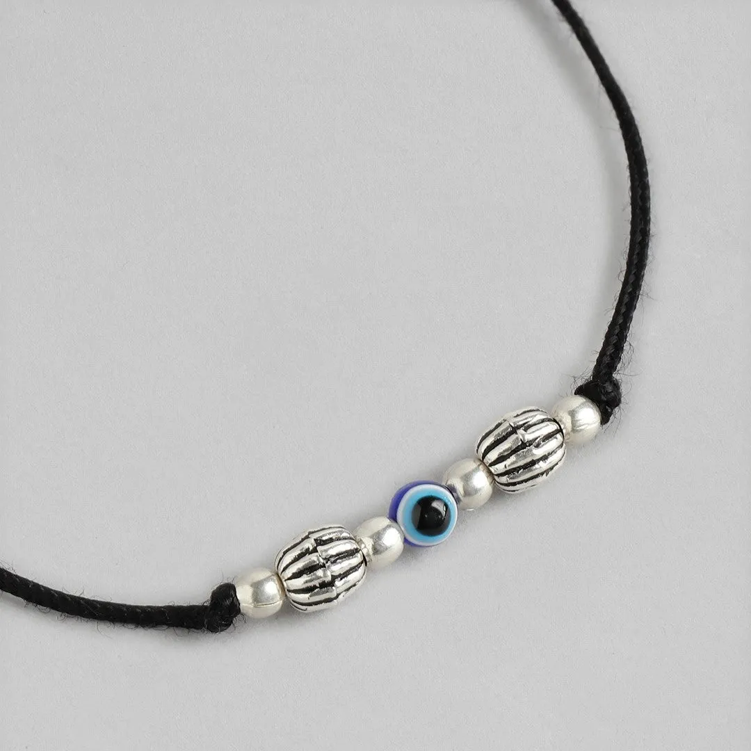 Evil Eyes Rhodium Plated 925 Sterling Silver Thread Anklet