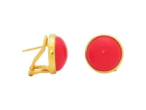 Faceted Simulated Coral Cabuchon Clip Earrings in Rose Gold Plated Sterling Silver