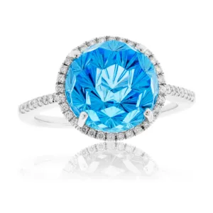 Fancy Daisy Cut Blue Topaz with Diamond Halo Ring