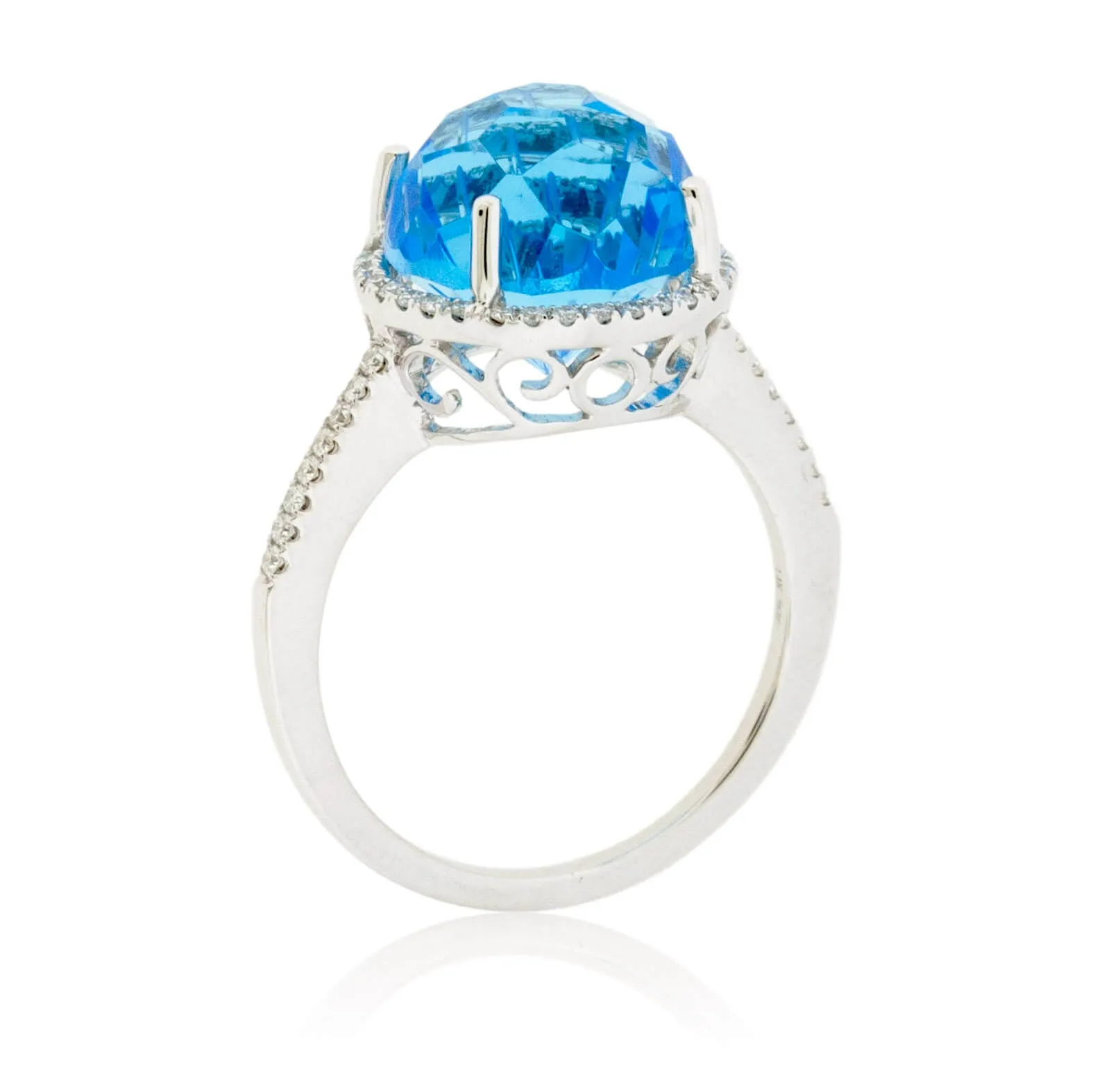 Fancy Daisy Cut Blue Topaz with Diamond Halo Ring