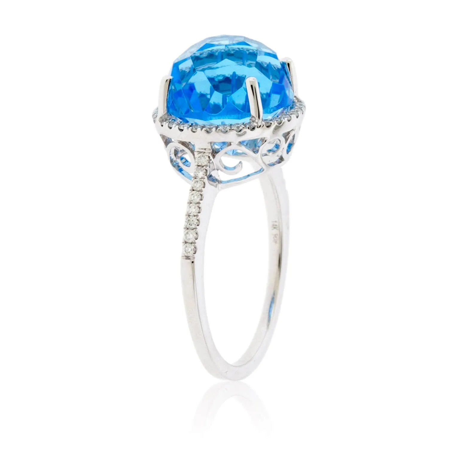 Fancy Daisy Cut Blue Topaz with Diamond Halo Ring