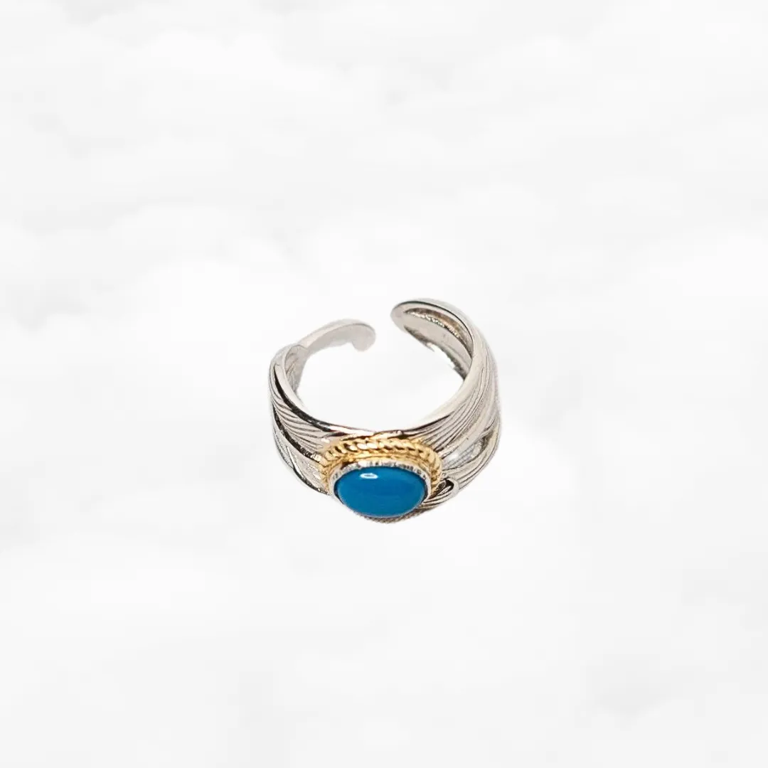 Feather Silver Turquoise Ring