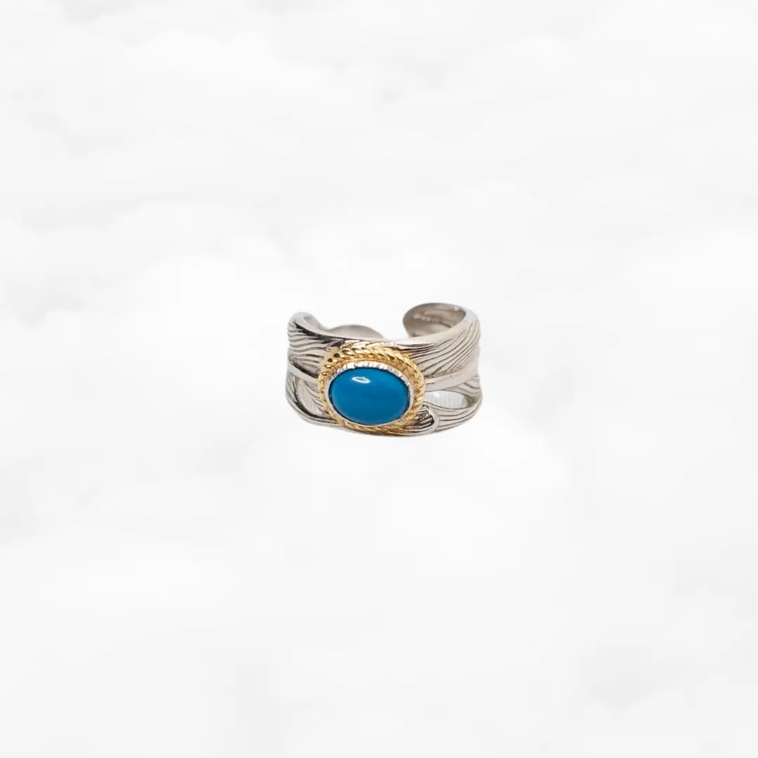 Feather Silver Turquoise Ring