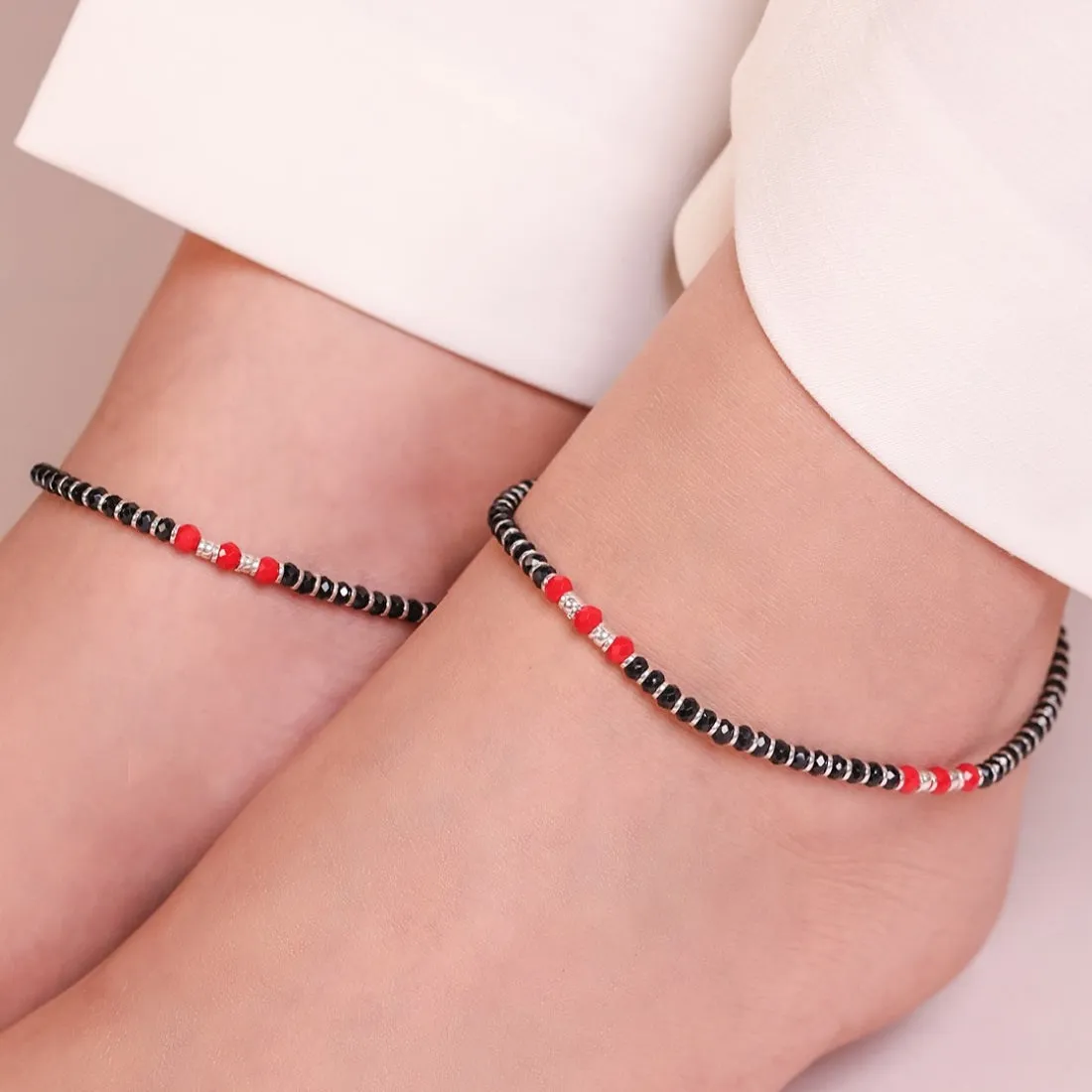 Fiery Elegance Rhodium Plated 925 Sterling Silver Anklet