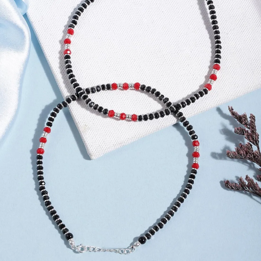 Fiery Elegance Rhodium Plated 925 Sterling Silver Anklet