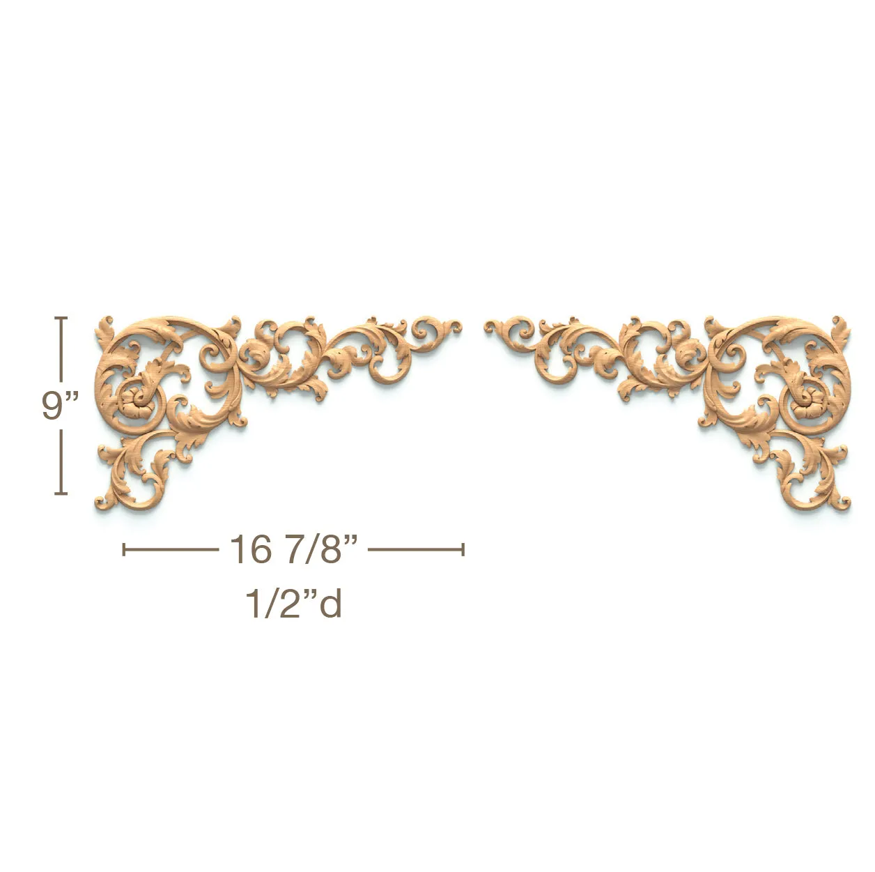 Filigree Acanthus Scrolls Pair, 16 7/8"w x 9"h x 1/2"d