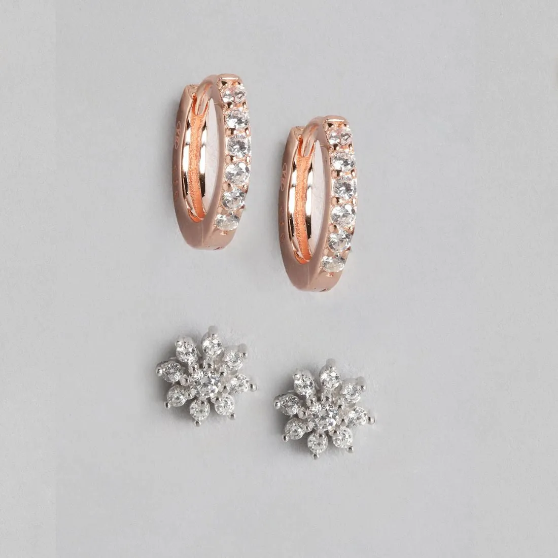 Floral Studs and Hoop 925 Sterling Silver Combo Earring