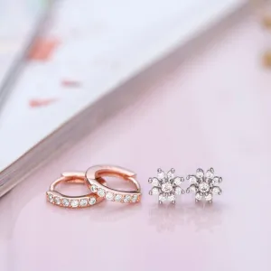 Floral Studs and Hoop 925 Sterling Silver Combo Earring