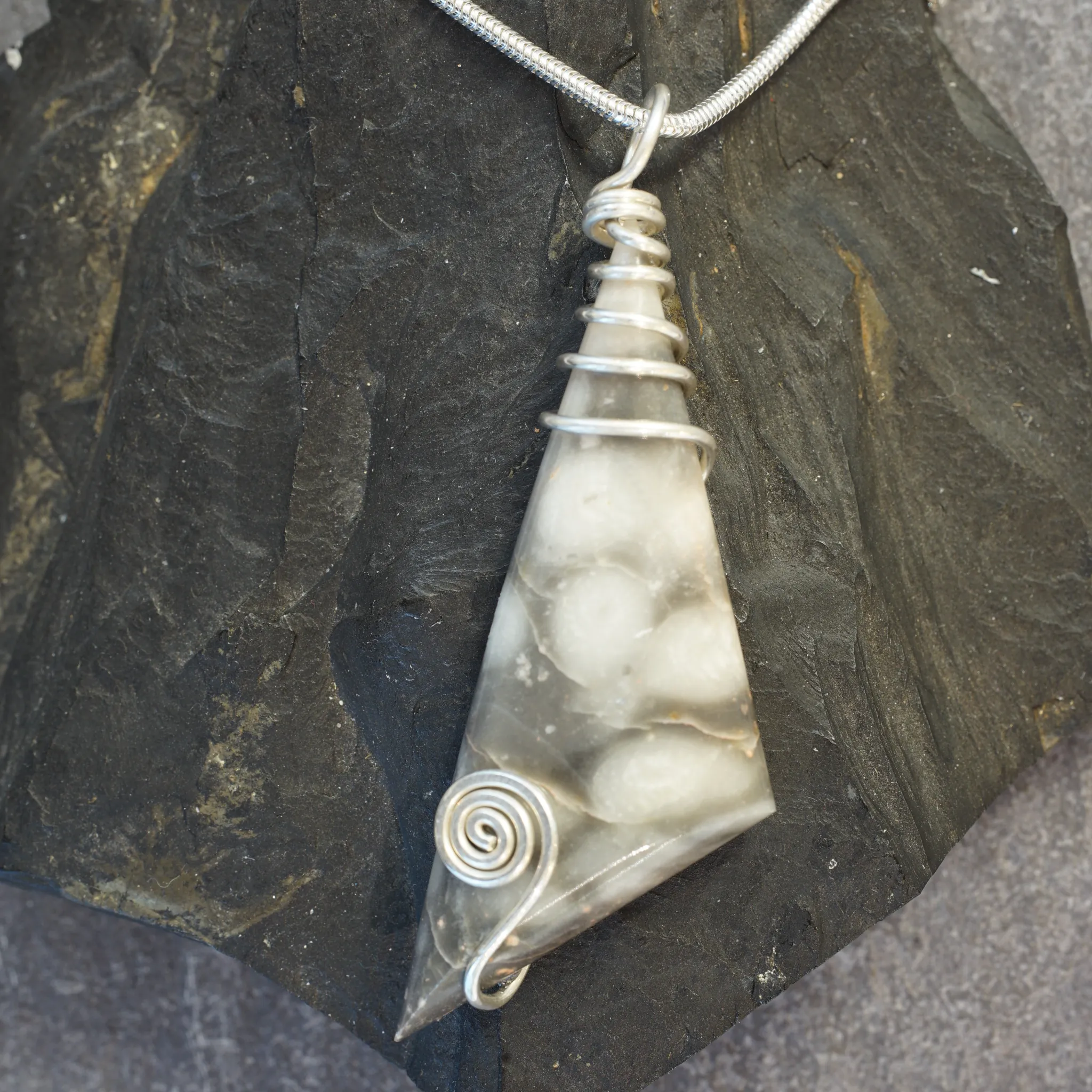 FMC07P Fermanagh Marbled Coral & Sterling Silver Long Triangle Pendant