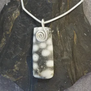 FMC12P Fermanagh Marbled Coral Rectangle Pendant with a Sterling Silver Celtic Spiral
