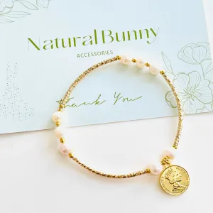 Freshwater Pearl with Coin Pendant Bracelet