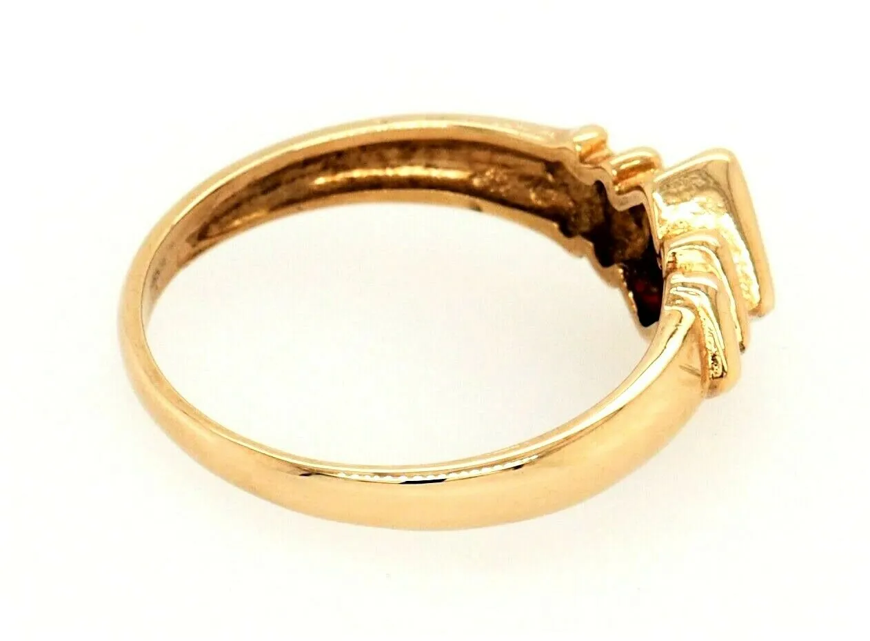 Garnet & 9ct Yellow Gold Ring Single Stone Fine Jewellery Band Size O 1/2