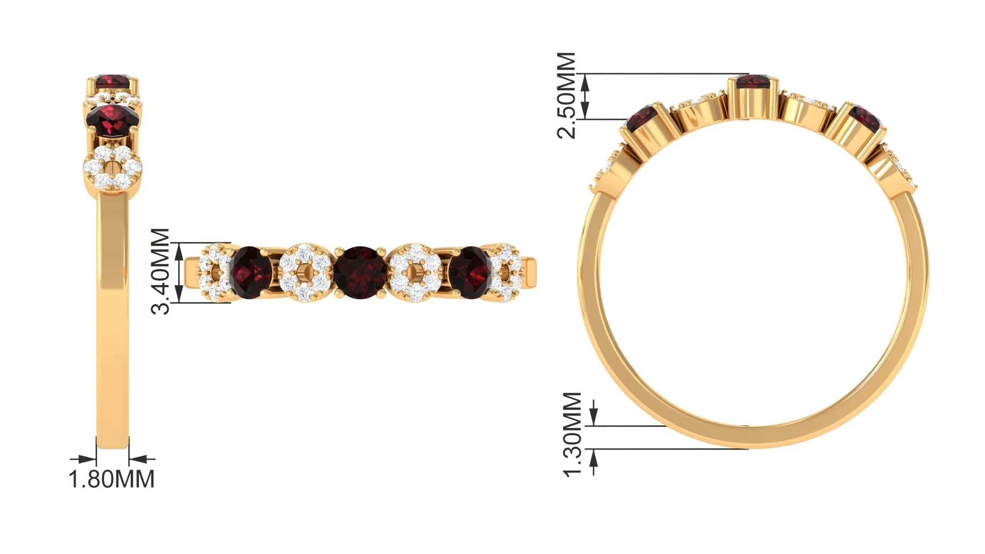 Garnet and Diamond Semi Eternity Ring
