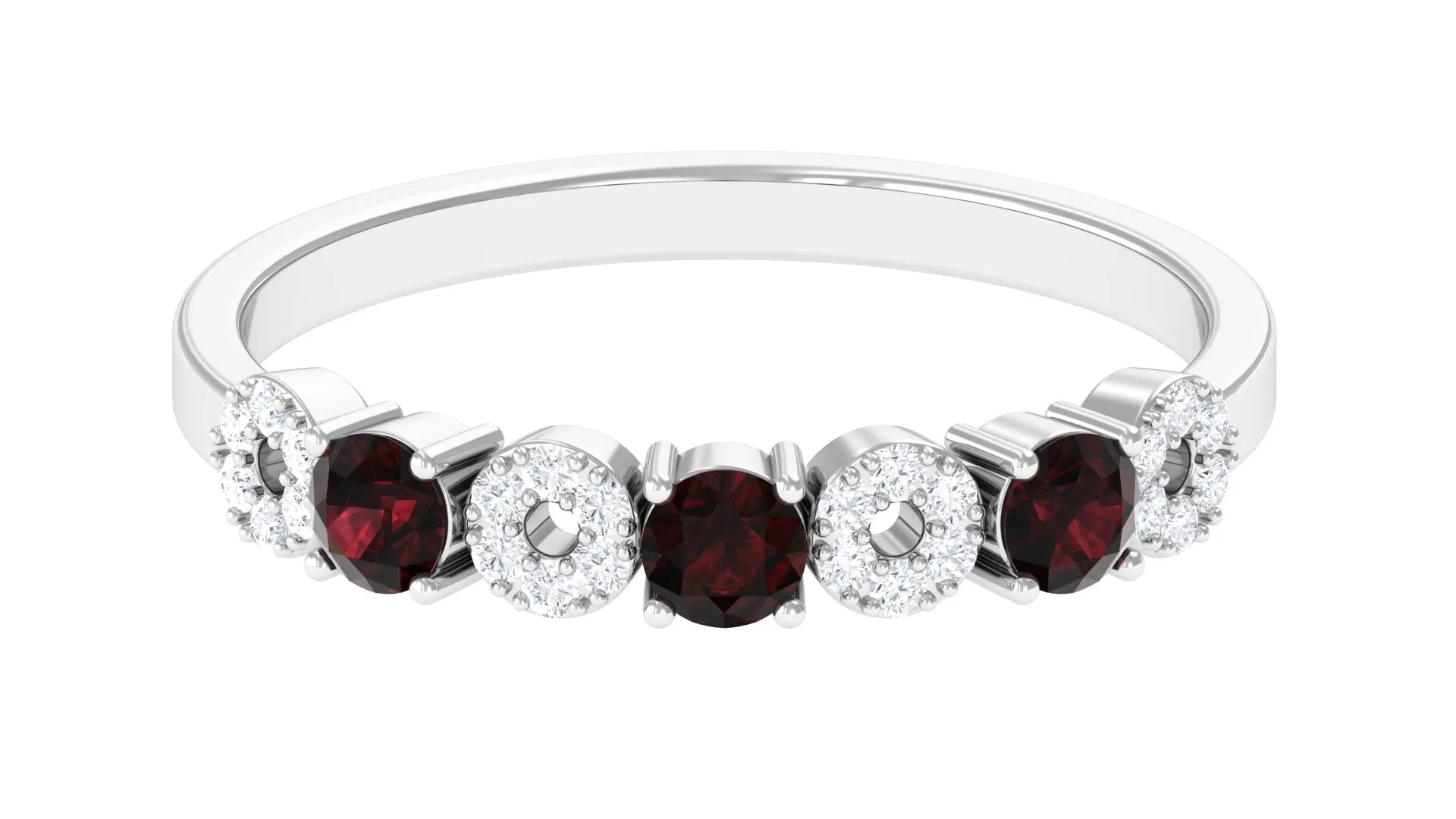 Garnet and Diamond Semi Eternity Ring