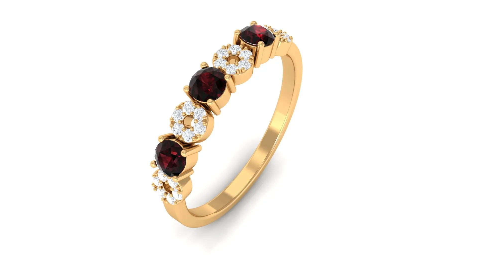 Garnet and Diamond Semi Eternity Ring
