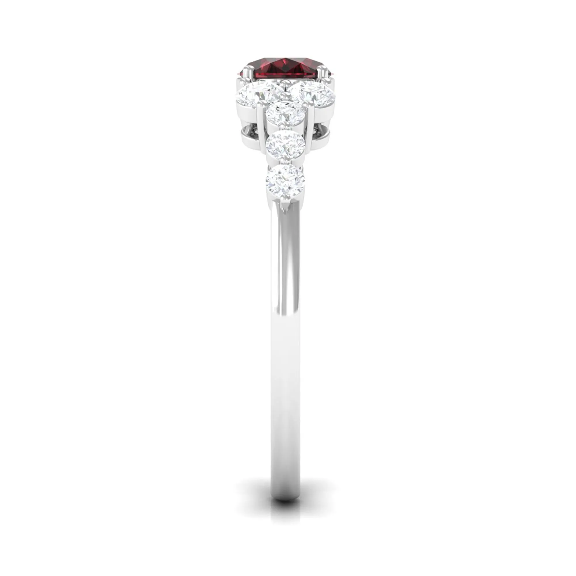 Garnet Solitaire East West Ring with Diamond Side Stones