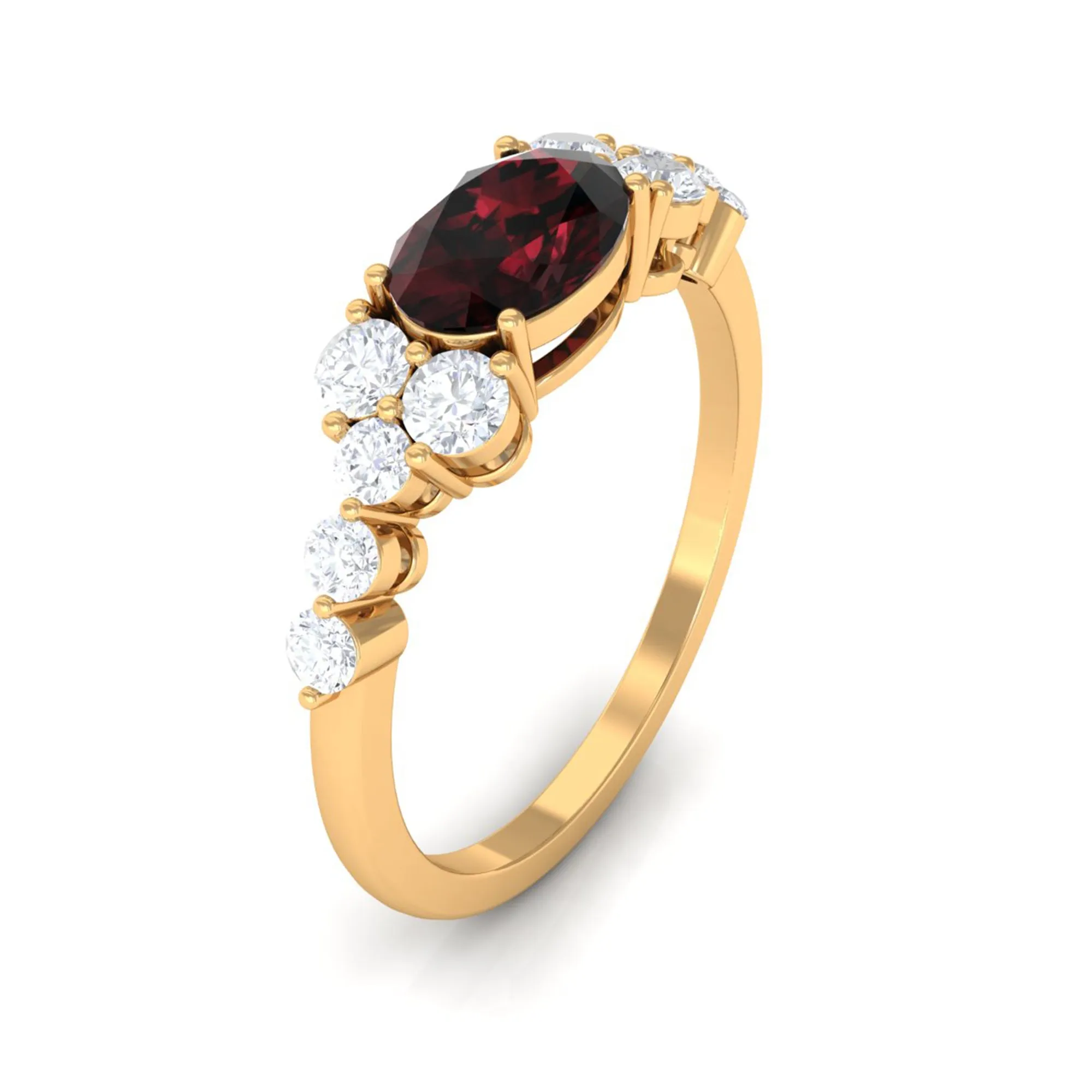 Garnet Solitaire East West Ring with Diamond Side Stones