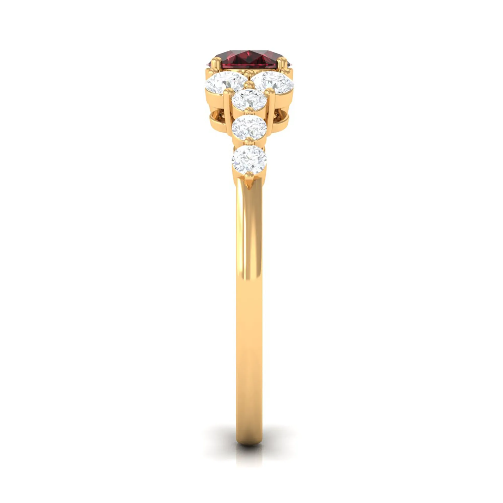 Garnet Solitaire East West Ring with Diamond Side Stones
