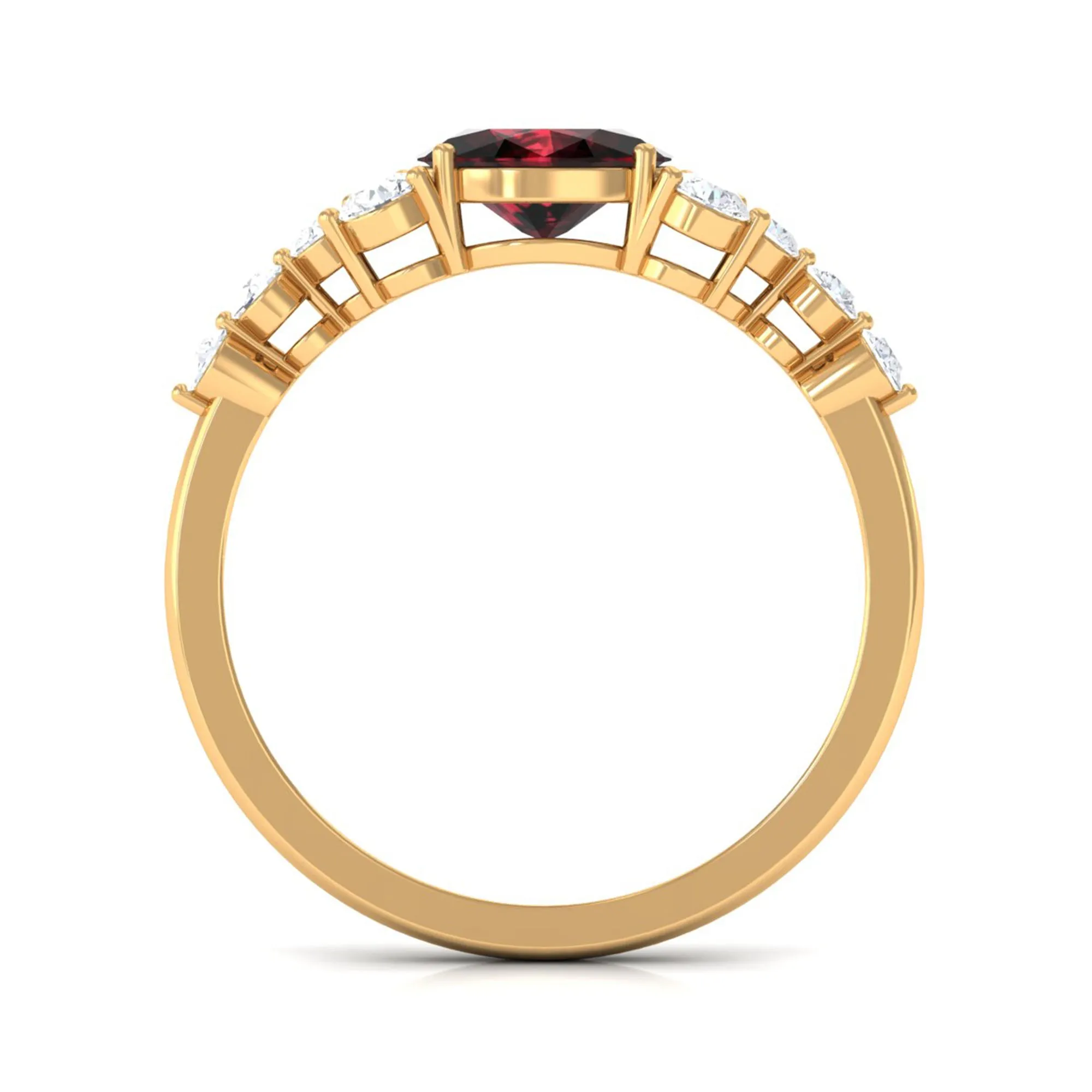 Garnet Solitaire East West Ring with Diamond Side Stones
