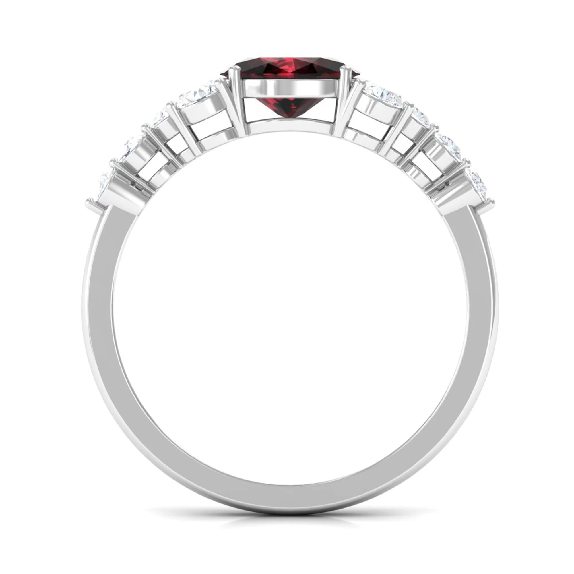 Garnet Solitaire East West Ring with Diamond Side Stones