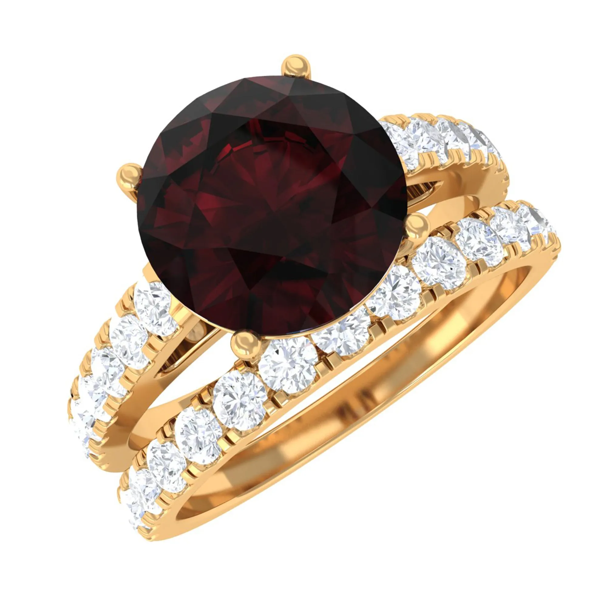 Garnet Solitaire Engagement Ring with Moissanite Wedding Band