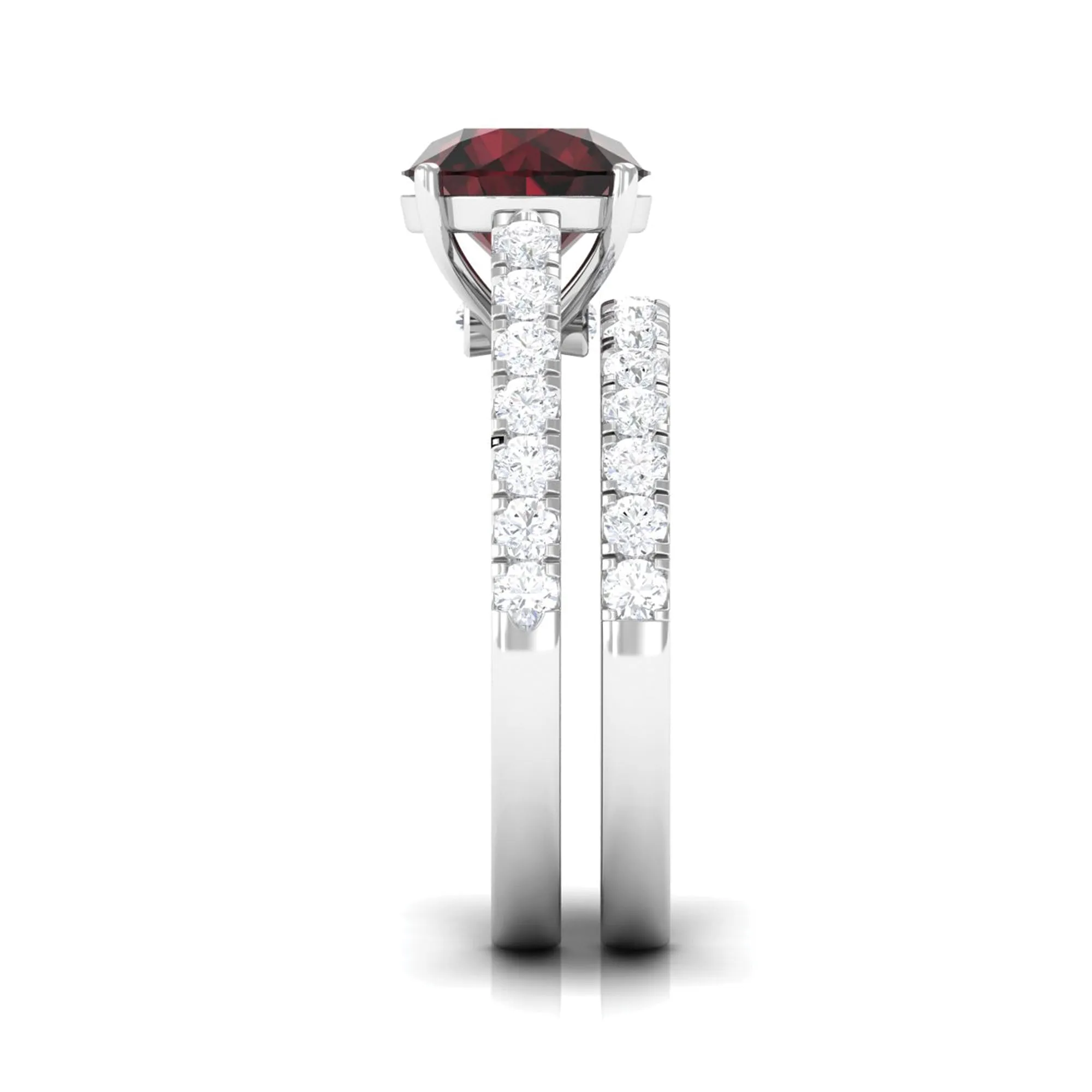 Garnet Solitaire Engagement Ring with Moissanite Wedding Band